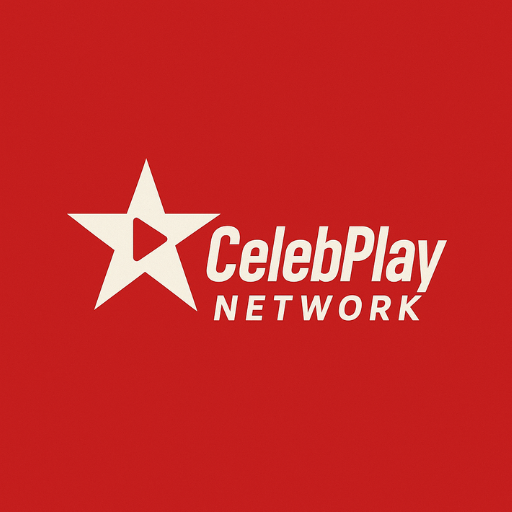CelebPlay Network logo with a white star and play button icon on a red background, representing a modern celebrity and sports news platform